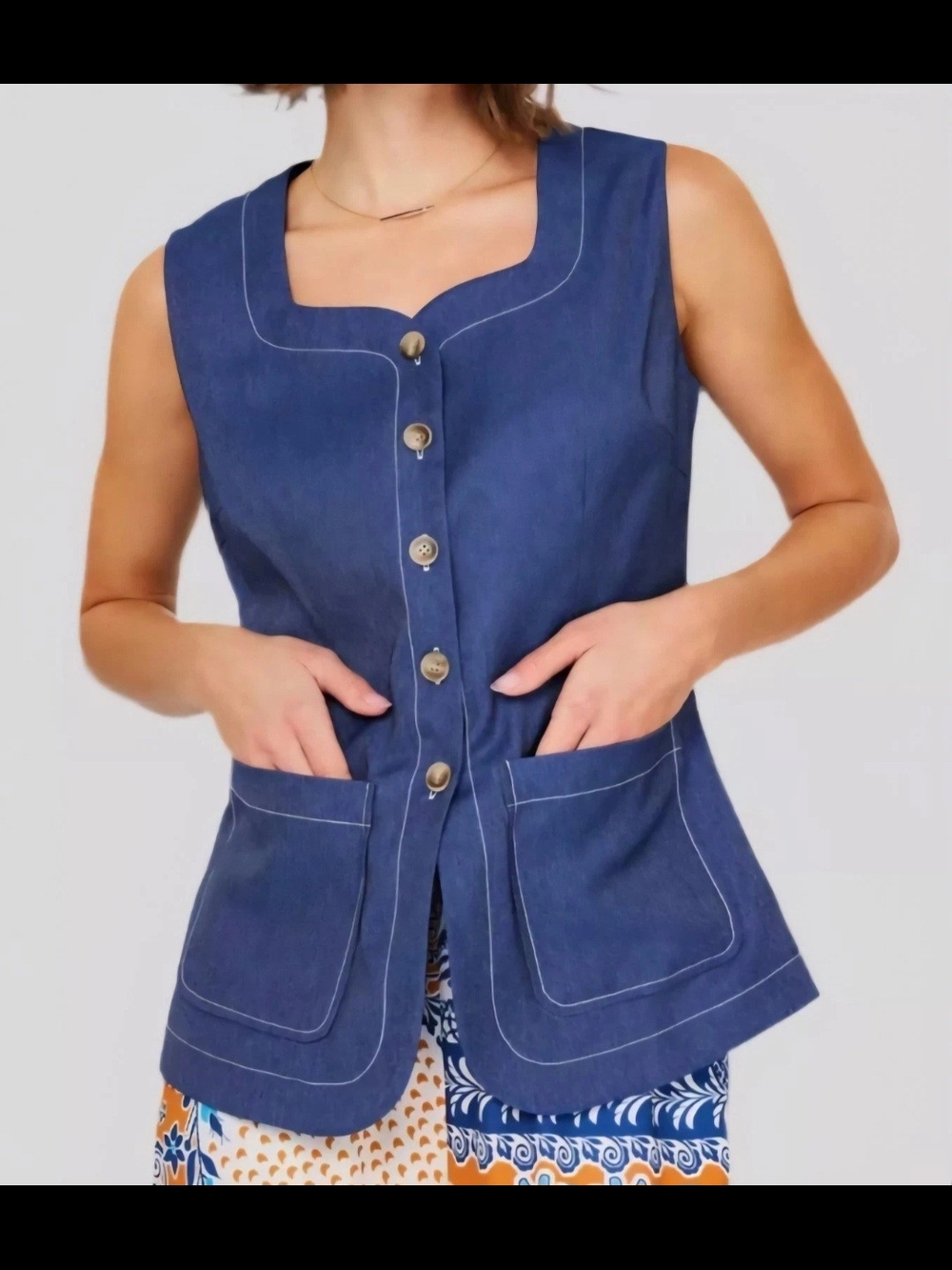 Women's Denim Look Button Front Vest By Current Air